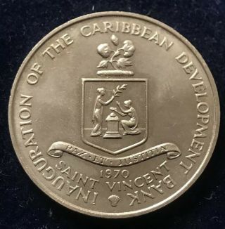 1970 Saint Vincent $4 Dollars Fao Caribbean Development Bank Inauguration Coin