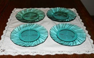 4 Jeannette Depression Glass Ultramarine Swirl 6 3/4 " Dessert Plates