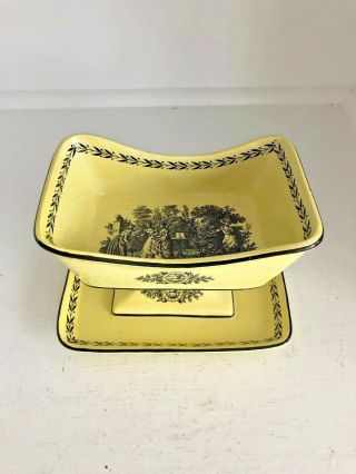 Mottahedeh Design Italy Yellow Black Transferware Pedastal Dish With Underplate
