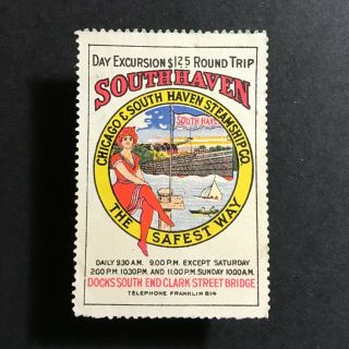 Poster Stamp Usa 1915 Chicago South Haven Steamship Ship Label • Cinderella