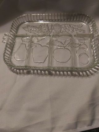 Vintage Clear Indiana Fruit Glass Divided Relish Serving Tray Plate Dish