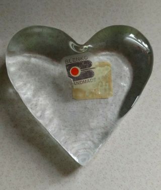 Blenko Clear Glass Heart Shape Handmade Paperweight