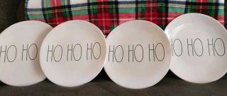 Rae Dunn " Ho Ho Ho " Set Of 4 Salad Plates 8 " Christmas White Green Ceramicll
