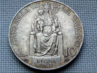 Vatican Silver 10 Lire 1935 St Mary Queen Of Peace On Throne Baby Jesus Pius Xi