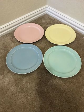 4 Ts&t Luray Pastel Dinner Plates 10 " Blue Pink Green And Yellow