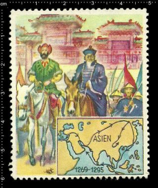 Old German Poster Stamp Vignette Cinderella,  Marco Polo Visit China,  Asia,  Horse