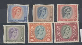Rhodesia & Nyasaland Qeii 1954 High Values 1s 3d To £1 Sg10/15 Mnh J7455