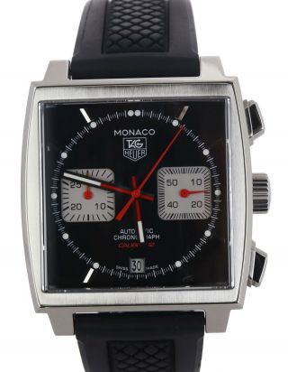 Tag Heuer Monaco Calibre 12 Chronograph Black Stainless Caw2114 39mm Watch