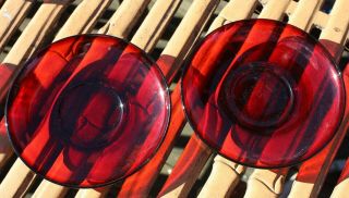 2 Vintage Arcoroc France Ruby Red Garnet Glass Saucer 5 1/2 " 5.  5 "