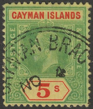 Cayman Islands 1914 Kgv 5sh Green And Red On Yellow Sg51 Suspect Postmark