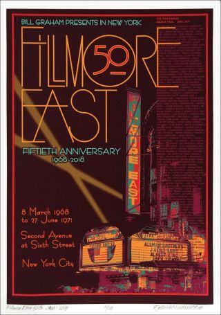 Fillmore East 50th Anniversary Poster Concert S/n Edition Of 100 David Byrd