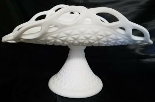 Vintage Imperial Glass Milk Glass Frosted Laced Edge Banana Stand (circa 1950s)