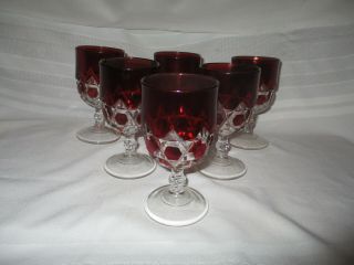 Vint Eapg Ruby Flash Red Block 6 Goblets Bryce Bros 5 1/2 Inch Tall 8 Oz Look