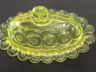 Weishar Vaseline Moon & Stars Butter Dish From L E Smith Mold