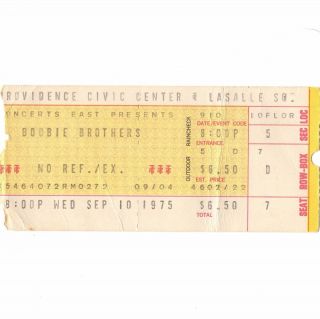 Doobie Brothers Concert Ticket Stub Providence Ri 9/10/75 Civic Stampede Tour