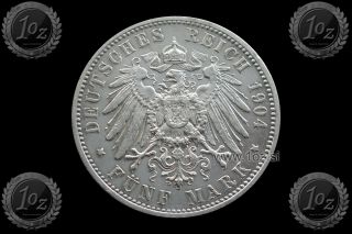 Germany 5 Mark 1904 F (wÜrttemberg - Wilhelm Ii) Silver Coin (km 632) Xf