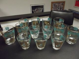 Vintage Libby 22kt Gold Rimmed Steamboat Cocktail Glasses Set Of 13