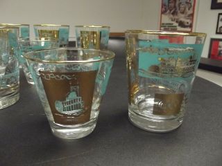 Vintage Libby 22kt Gold Rimmed Steamboat Cocktail Glasses Set of 13 2