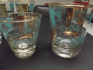 Vintage Libby 22kt Gold Rimmed Steamboat Cocktail Glasses Set of 13 3