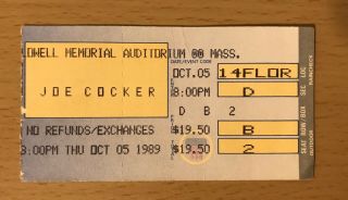 1989 Joe Cocker Lowell Mass Concert Ticket Stub With Little Help From My Friends