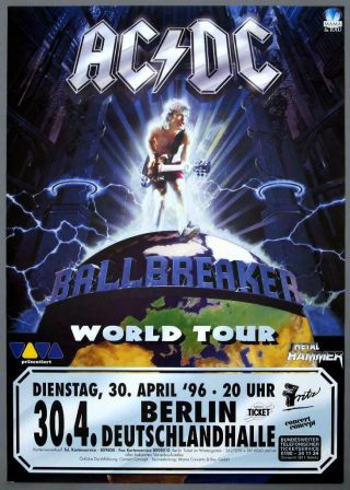 Ac/dc - Rare Vintage Berlin 1996 Ballbreaker Concert Poster