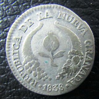 Colombia (nueva Granada) Silver Coin 1 Real,  Km91.  1 F,  1838 (bogota)