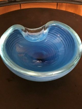 Vintage Murano Art Glass Blue Swirl Candy Bowl Dish
