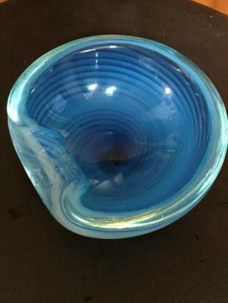 VINTAGE MURANO ART GLASS BLUE SWIRL CANDY BOWL DISH 2