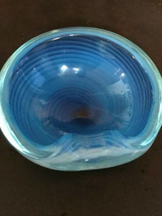 VINTAGE MURANO ART GLASS BLUE SWIRL CANDY BOWL DISH 3