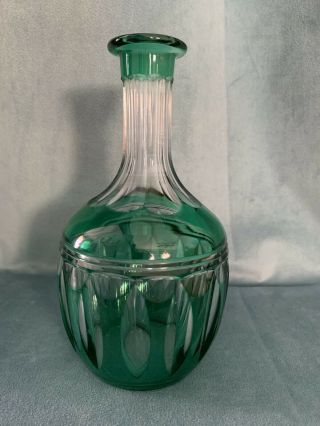 Vintage Czech Bohemian Emerald Green Cut to Clear Decanter No Stopper 2
