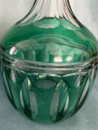 Vintage Czech Bohemian Emerald Green Cut to Clear Decanter No Stopper 3