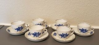 Set Of 6 Vintage Winterling Bavaria Blue White Tales Cups Saucers Germany