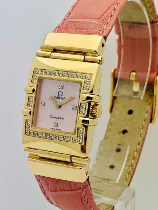 Estate Omega 18k Solid Gold Constellation Quadra Diamond Mother Of Pearl Watch