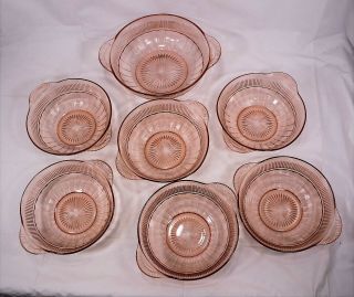 Vintage Pink Depression Glass 7 Piece Bowl Set