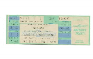 Rare Nirvana Concert Ticket 1/7/94 Kurt Cobain Seattle