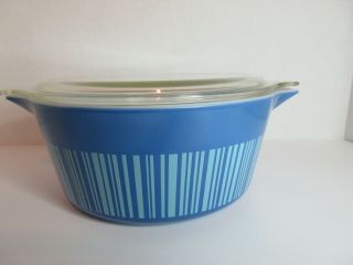 Vintage Pyrex Blue Striped Barcode 475 - B 2 1/2 Quart Casserole Dish & Lid