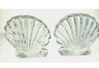 Blenko Art Glass Sea Shell Bookends Mid Century Modern Vintage Heavy