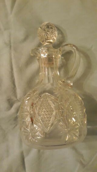 Vintage / Antique ? Clear Glass Cruet / Pitcher With Handle And Stopper.