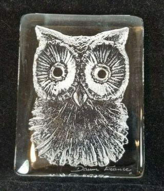 Daum France Crystal Owl Sculpture Paperweight Signed
