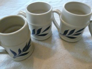 4 Williamsburg Pottery Salt Glazed Stoneware Mugs Colbalt Blue Flowers Stamped 2