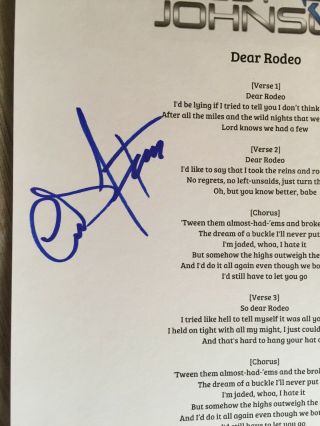 CODY JOHNSON Country Star SIGNED Autographed Dear Rodeo Lyric Sheet Proof 2 2