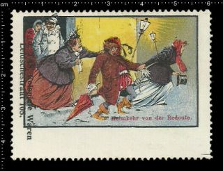 Old German Poster Stamp Vignette,  Cinderella,  Masquerade Ball - Carnival,  Costume.