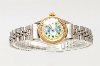 Estate $7000 Rolex Blue Emerald Diamond 18k Gold Ss Ladies Watch Box Wty