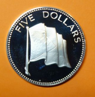 Bahamas : Silver Proof Five Dollars 1974.  0.  925 Silver