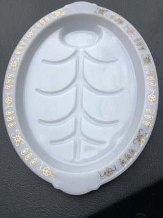 Fire King Oval Meat Serving Platter Tree Of Life Well White Milk Glass Gold Trim