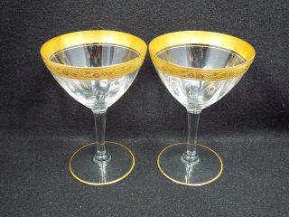 Antique Tiffin Minton Gold Encrusted 2 Champagne Tall Sherbet Glasses,  5 1/4 "