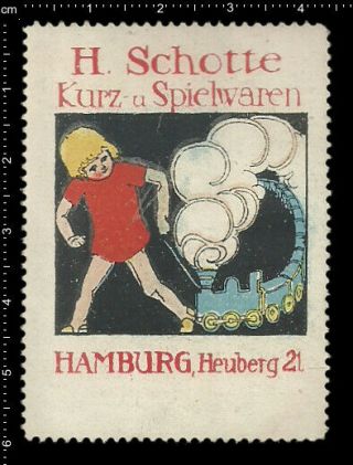 Old German Poster Stamp Vignette Cinderella,  Railway Train Locomotive Wagon.