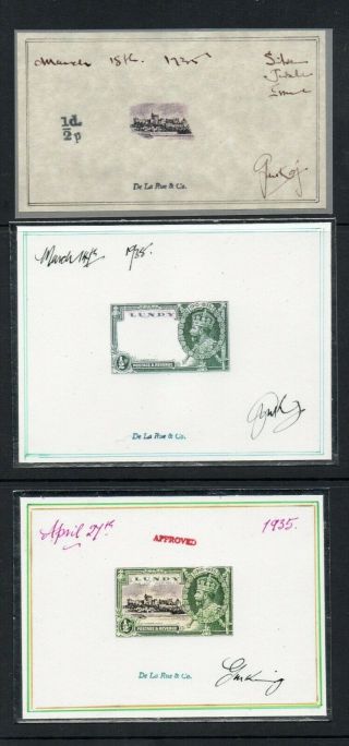 Gerald King Lundy 1935 Silver Jubilee 1/2p Value Set Of 3 Signed Proof 