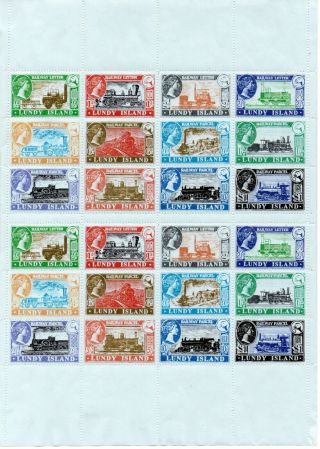 Gerald King Lundy Isle Full Sheet Railway Stamps On Blue Paper Lot 13