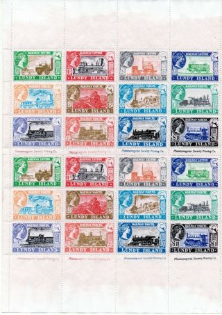 Gerald King Lundy Isle Full Sheet Railway Stamps On White Paper Lot 12